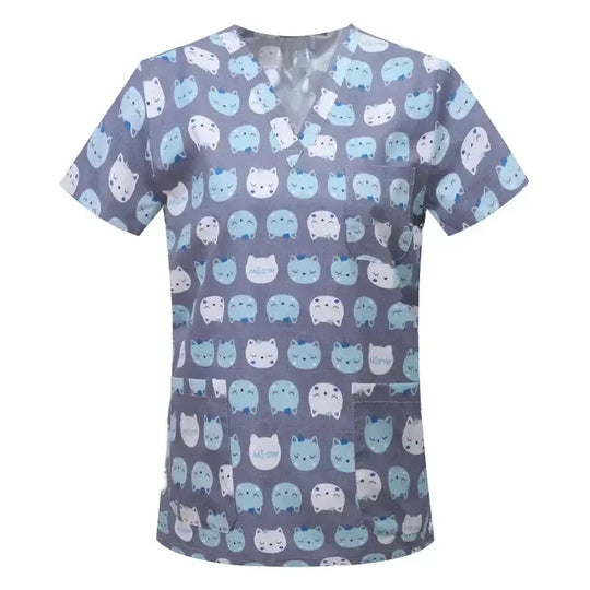 Blusa de algodón con estampado de animales de dibujos animados, uniforme médico quirúrgico para clínica de mascotas, Hospital, enfermería CJdropshipping