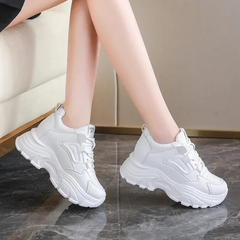 Zapatillas de deporte con plataforma blanca para mujer, zapatos vulcanizados con cordones y parte inferior gruesa, de cuero Pu, transpirables, primavera 2024 MedSurgery Store For Digital Health