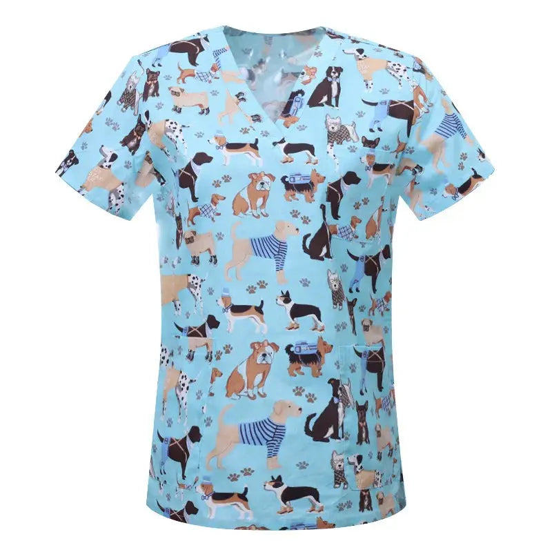 Blusa de algodón con estampado de animales de dibujos animados, uniforme médico quirúrgico para clínica de mascotas, Hospital, enfermería CJdropshipping