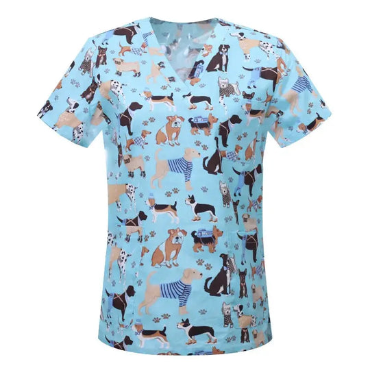 Blusa de algodón con estampado de animales de dibujos animados, uniforme médico quirúrgico para clínica de mascotas, Hospital, enfermería CJdropshipping