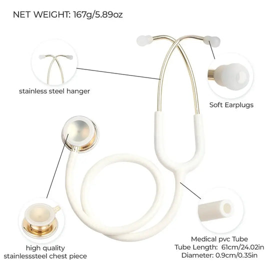 Estetoscopio médico de doble cara, profesional - Equipo médico.Equipo médicodsers - fulfillment - serviceMedSurgery Store For Digital Health1005009192649741 - White - Light Gold - United StatesWhite - Light GoldEstados UnidosEstetoscopio médico de doble cara, profesional - Equipo médico.