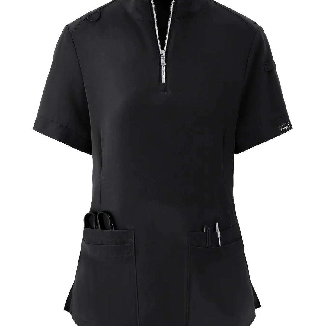 Stretchy Comfort Nurse Top - Soft, Breathable, Zipper Front, Short Sleeve, Relaxed Fit Health Care Uniform for Women - Ideal for Medical ProfessionalsMedSurgery Store For Digital HealthMedSurgery Store For Digital Health601099564070018 - Black - S(4)BlackS(4)Stretchy Comfort Nurse Top - Soft, Breathable, Zipper Front, Short Sleeve, Relaxed Fit Health Care Uniform for Women - Ideal for Medical Professionals