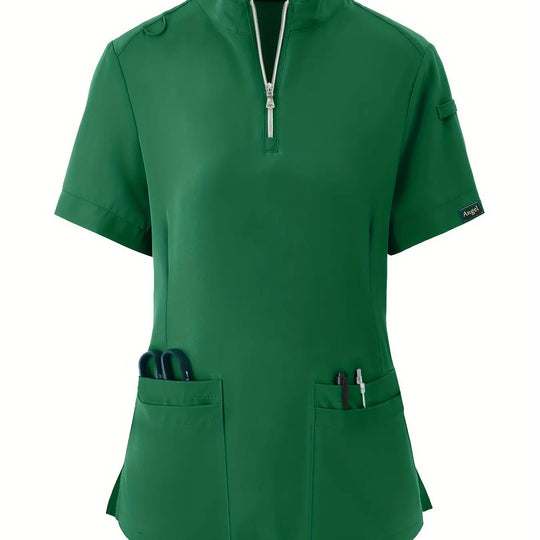 Stretchy Comfort Nurse Top - Soft, Breathable, Zipper Front, Short Sleeve, Relaxed Fit Health Care Uniform for Women - Ideal for Medical ProfessionalsMedSurgery Store For Digital HealthMedSurgery Store For Digital Health601099564070018 - Green - S(4)GreenS(4)Stretchy Comfort Nurse Top - Soft, Breathable, Zipper Front, Short Sleeve, Relaxed Fit Health Care Uniform for Women - Ideal for Medical Professionals