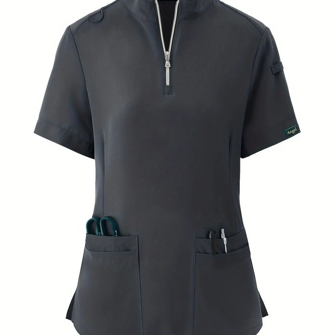 Stretchy Comfort Nurse Top - Soft, Breathable, Zipper Front, Short Sleeve, Relaxed Fit Health Care Uniform for Women - Ideal for Medical ProfessionalsMedSurgery Store For Digital HealthMedSurgery Store For Digital Health601099564070018 - Dark Gray - S(4)Dark GrayS(4)Stretchy Comfort Nurse Top - Soft, Breathable, Zipper Front, Short Sleeve, Relaxed Fit Health Care Uniform for Women - Ideal for Medical Professionals