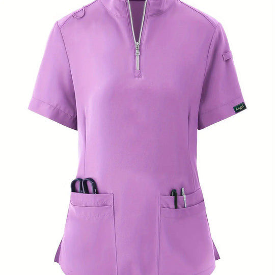 Stretchy Comfort Nurse Top - Soft, Breathable, Zipper Front, Short Sleeve, Relaxed Fit Health Care Uniform for Women - Ideal for Medical ProfessionalsMedSurgery Store For Digital HealthMedSurgery Store For Digital Health601099564070018 - Violet - S(4)VioletS(4)Stretchy Comfort Nurse Top - Soft, Breathable, Zipper Front, Short Sleeve, Relaxed Fit Health Care Uniform for Women - Ideal for Medical Professionals