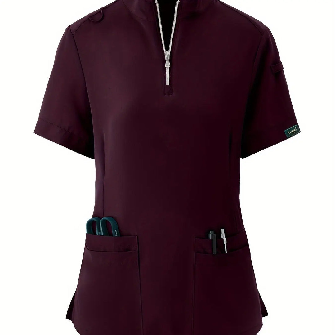 Stretchy Comfort Nurse Top - Soft, Breathable, Zipper Front, Short Sleeve, Relaxed Fit Health Care Uniform for Women - Ideal for Medical ProfessionalsMedSurgery Store For Digital HealthMedSurgery Store For Digital Health601099564070018 - Dark Red - A - S(4)Dark Red - AS(4)Stretchy Comfort Nurse Top - Soft, Breathable, Zipper Front, Short Sleeve, Relaxed Fit Health Care Uniform for Women - Ideal for Medical Professionals