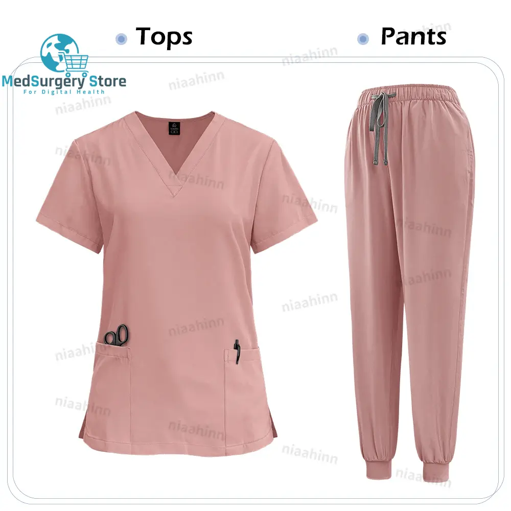 Medical Scrub Nursing Surgical Gown High Quality Elastic Scrub Healthcare Pharmacy Solid Color Uniform Wholesale Workwear Unisex