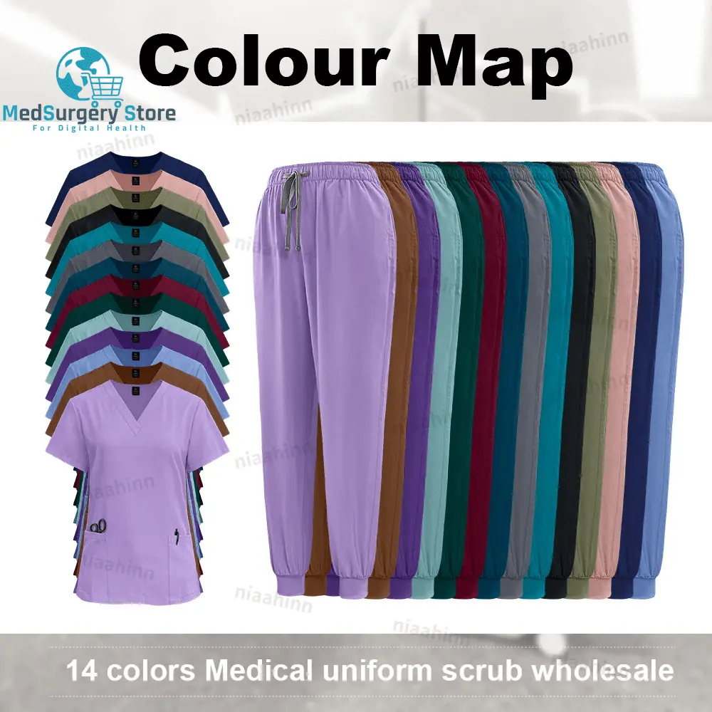 Medical Scrub Nursing Surgical Gown High Quality Elastic Scrub Healthcare Pharmacy Solid Color Uniform Wholesale Workwear Unisex