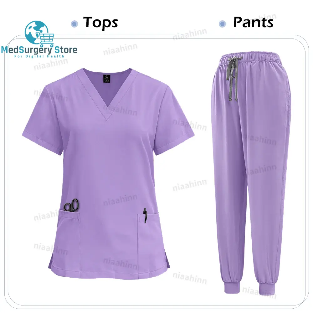 Medical Scrub Nursing Surgical Gown High Quality Elastic Scrub Healthcare Pharmacy Solid Color Uniform Wholesale Workwear Unisex