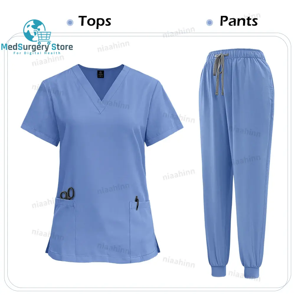 Medical Scrub Nursing Surgical Gown High Quality Elastic Scrub Healthcare Pharmacy Solid Color Uniform Wholesale Workwear Unisex
