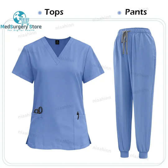 Medical Scrub Nursing Surgical Gown High Quality Elastic Scrub Healthcare Pharmacy Solid Color Uniform Wholesale Workwear Unisex