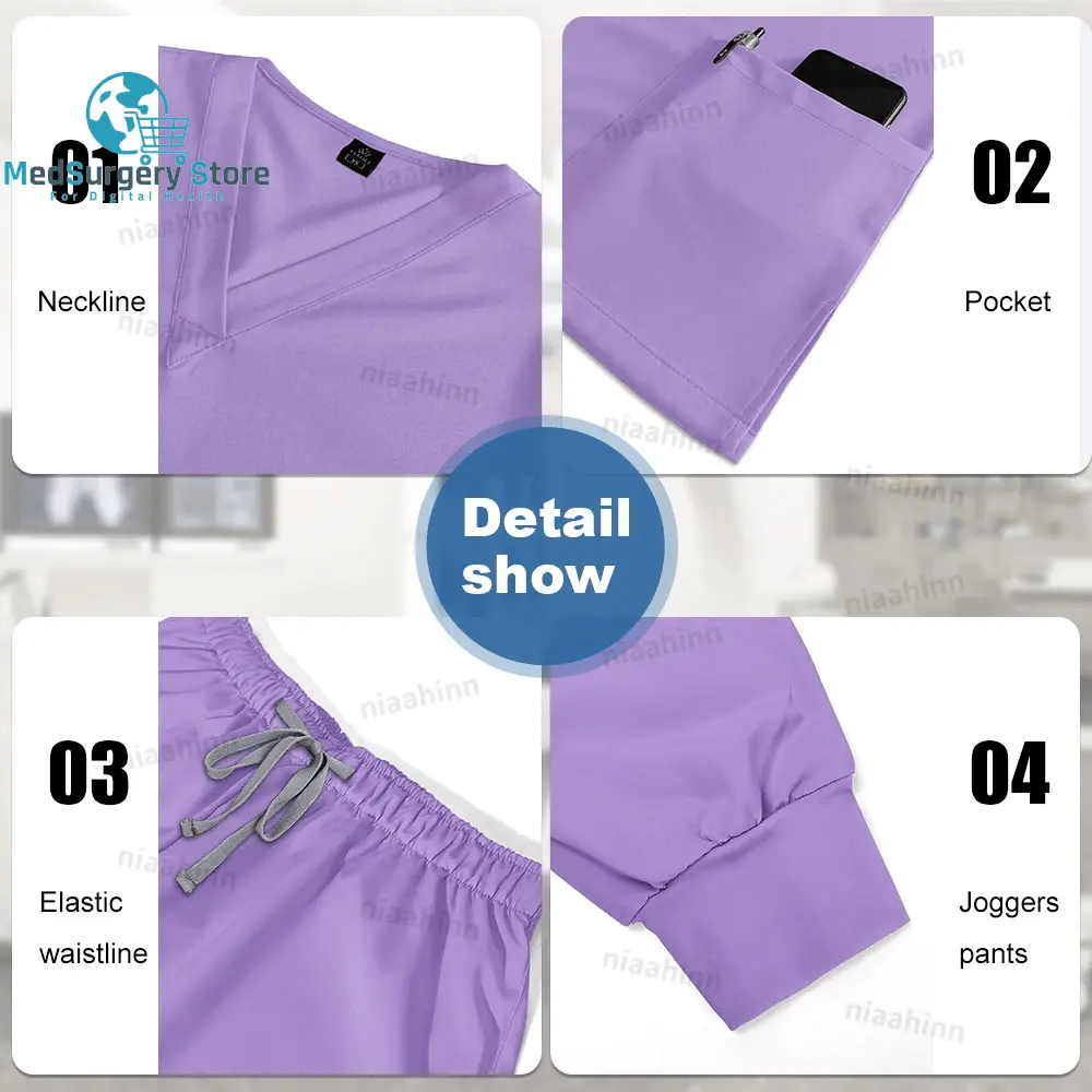 Medical Scrub Nursing Surgical Gown High Quality Elastic Scrub Healthcare Pharmacy Solid Color Uniform Wholesale Workwear Unisex