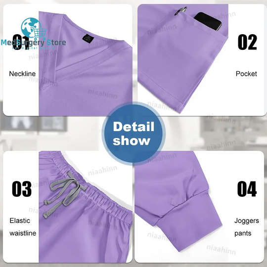 Medical Scrub Nursing Surgical Gown High Quality Elastic Scrub Healthcare Pharmacy Solid Color Uniform Wholesale Workwear Unisex