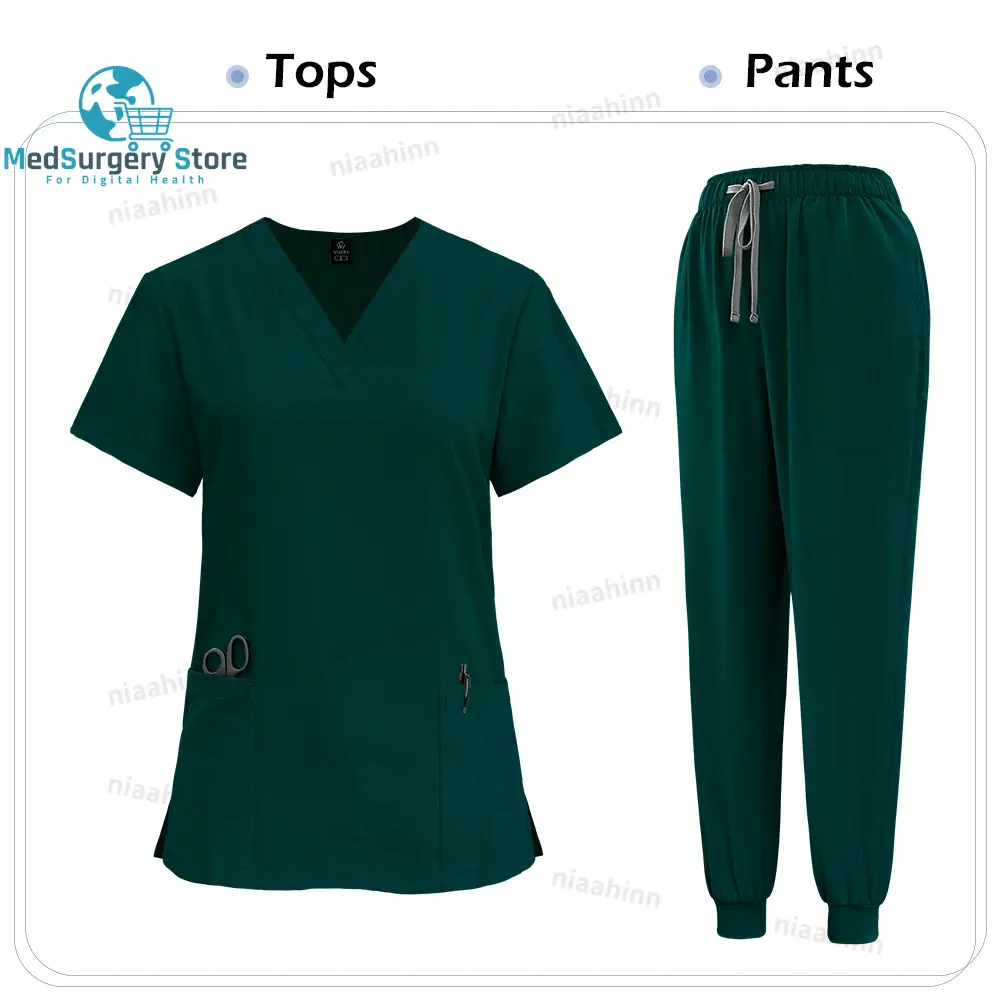 Medical Scrub Nursing Surgical Gown High Quality Elastic Scrub Healthcare Pharmacy Solid Color Uniform Wholesale Workwear Unisex