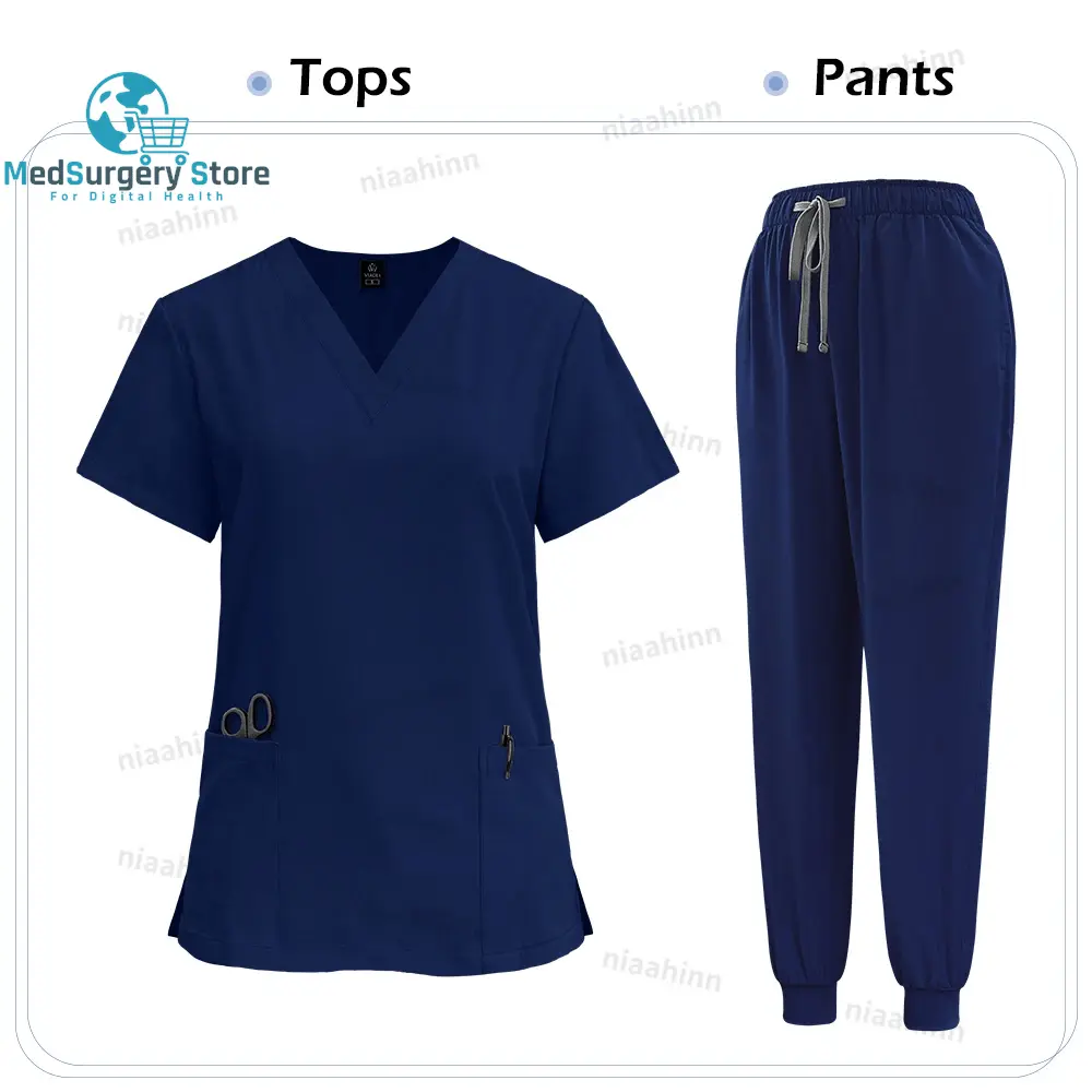 Medical Scrub Nursing Surgical Gown High Quality Elastic Scrub Healthcare Pharmacy Solid Color Uniform Wholesale Workwear Unisex