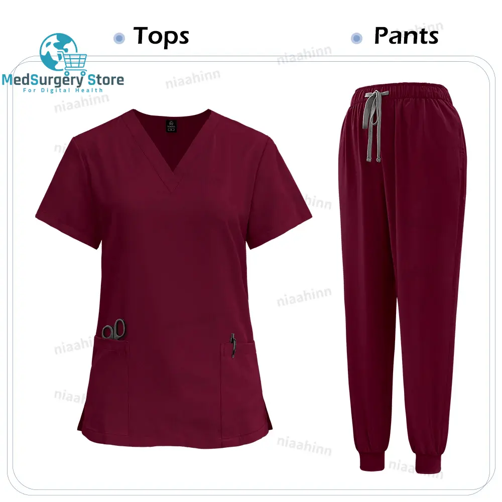 Medical Scrub Nursing Surgical Gown High Quality Elastic Scrub Healthcare Pharmacy Solid Color Uniform Wholesale Workwear Unisex