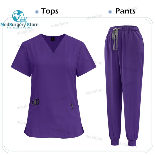Medical Scrub Nursing Surgical Gown High Quality Elastic Scrub Healthcare Pharmacy Solid Color Uniform Wholesale Workwear Unisex