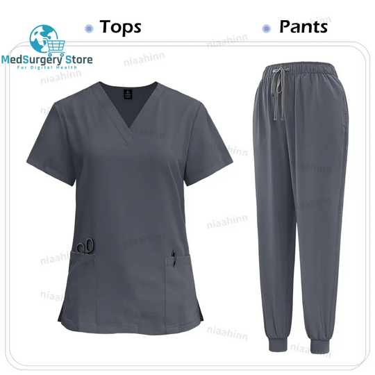 Medical Scrub Nursing Surgical Gown High Quality Elastic Scrub Healthcare Pharmacy Solid Color Uniform Wholesale Workwear Unisex