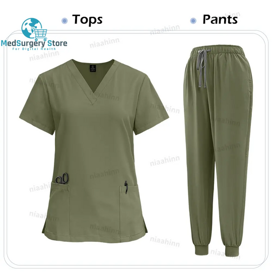 Medical Scrub Nursing Surgical Gown High Quality Elastic Scrub Healthcare Pharmacy Solid Color Uniform Wholesale Workwear Unisex
