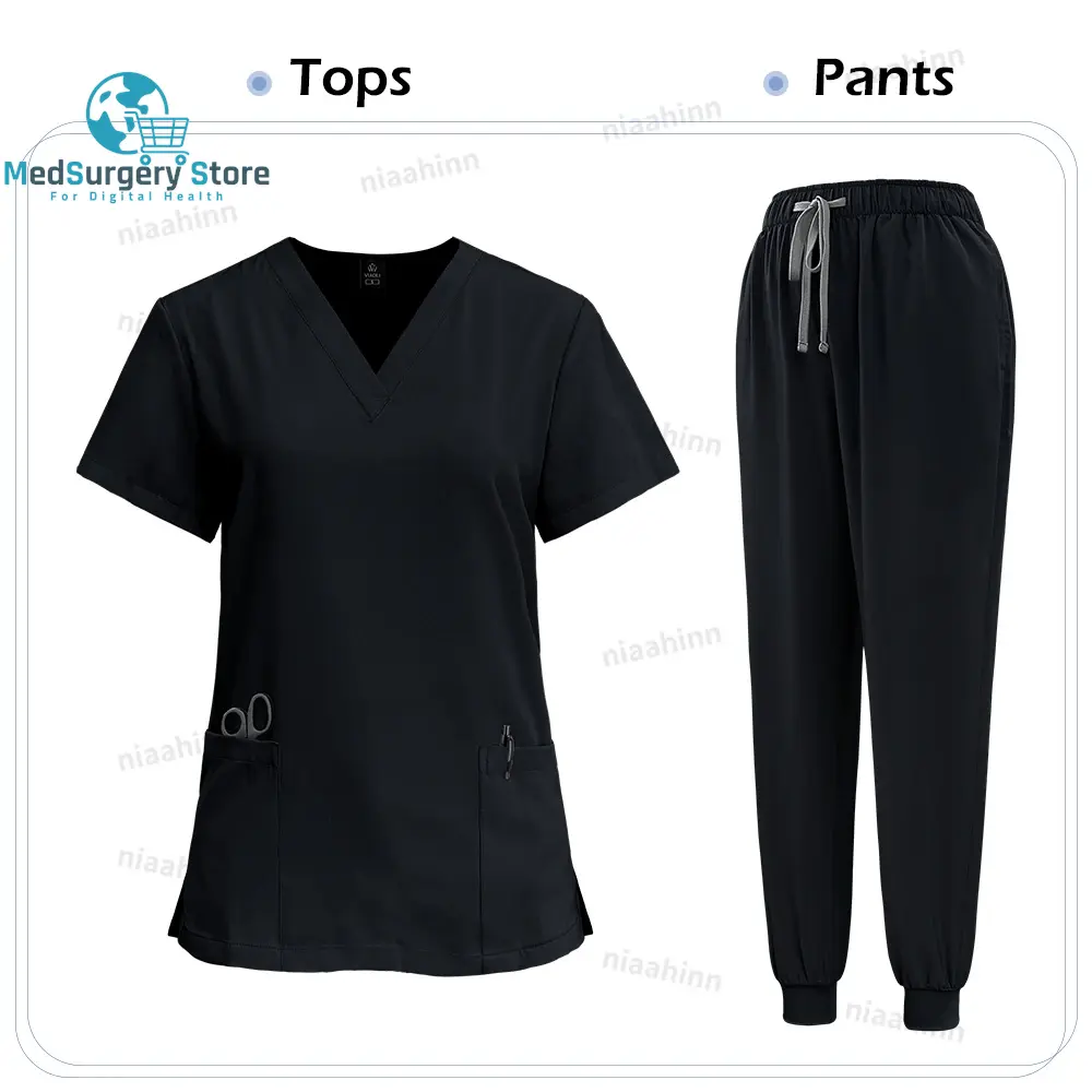 Medical Scrub Nursing Surgical Gown High Quality Elastic Scrub Healthcare Pharmacy Solid Color Uniform Wholesale Workwear Unisex
