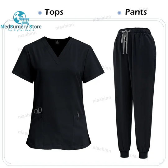 Medical Scrub Nursing Surgical Gown High Quality Elastic Scrub Healthcare Pharmacy Solid Color Uniform Wholesale Workwear Unisex
