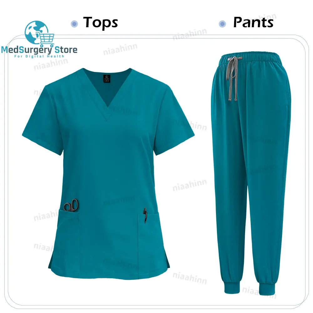 Medical Scrub Nursing Surgical Gown High Quality Elastic Scrub Healthcare Pharmacy Solid Color Uniform Wholesale Workwear Unisex