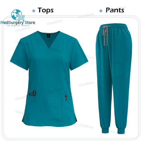Medical Scrub Nursing Surgical Gown High Quality Elastic Scrub Healthcare Pharmacy Solid Color Uniform Wholesale Workwear Unisex