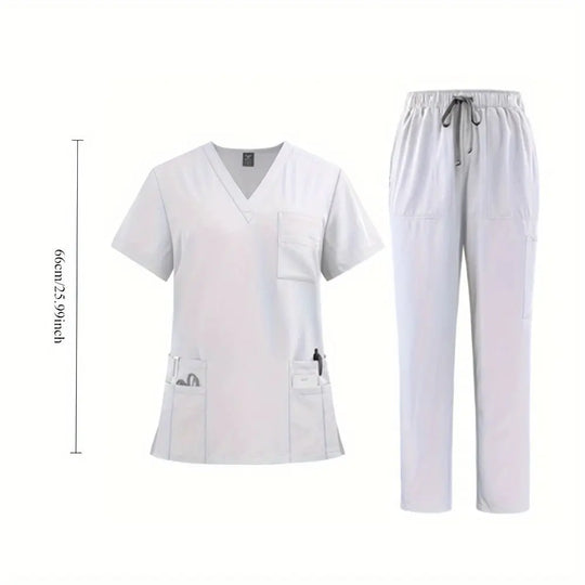 Women's Professional Medical Scrub Set - Comfort Fit, V - Neck Top with Pockets & Straight Leg Pants for Doctors and Nursesdsers - fulfillment - serviceMedSurgery Store For Digital Health601099614988804 - Black - SBlackSWomen's Professional Medical Scrub Set - Comfort Fit, V - Neck Top with Pockets & Straight Leg Pants for Doctors and Nurses