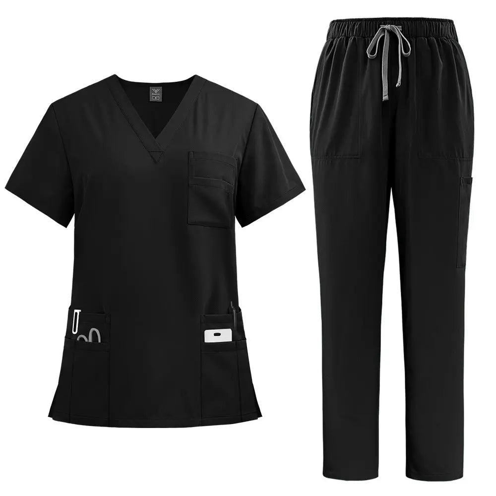 Women's Professional Medical Scrub Set - Comfort Fit, V - Neck Top with Pockets & Straight Leg Pants for Doctors and Nursesdsers - fulfillment - serviceMedSurgery Store For Digital Health601099614988804 - Black - SBlackSWomen's Professional Medical Scrub Set - Comfort Fit, V - Neck Top with Pockets & Straight Leg Pants for Doctors and Nurses