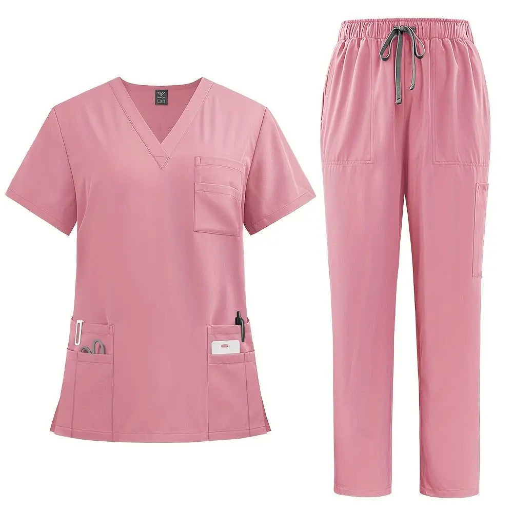 Women's Professional Medical Scrub Set - Comfort Fit, V - Neck Top with Pockets & Straight Leg Pants for Doctors and Nursesdsers - fulfillment - serviceMedSurgery Store For Digital Health601099614988804 - pink - SpinkSWomen's Professional Medical Scrub Set - Comfort Fit, V - Neck Top with Pockets & Straight Leg Pants for Doctors and Nurses