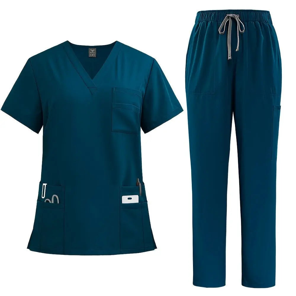 Women's Professional Medical Scrub Set - Comfort Fit, V - Neck Top with Pockets & Straight Leg Pants for Doctors and Nursesdsers - fulfillment - serviceMedSurgery Store For Digital Health601099614988804 - Blue - SBlueSWomen's Professional Medical Scrub Set - Comfort Fit, V - Neck Top with Pockets & Straight Leg Pants for Doctors and Nurses